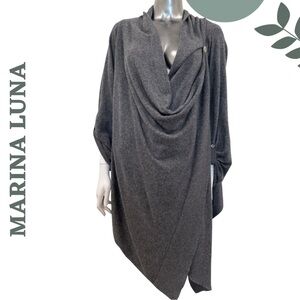 Marina Luna Angora Blend Cardigan Grey Drape-Front Asymmetrical Sweater Size 1X